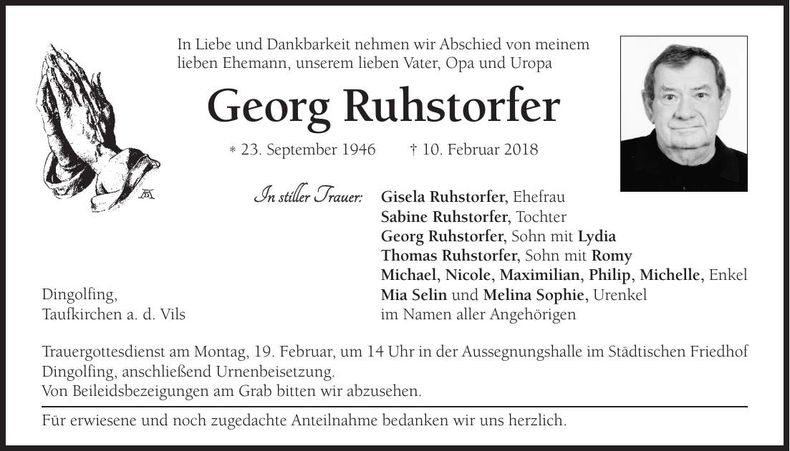 Traueranzeige Georg Ruhstorfer