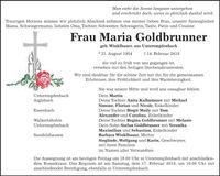 Traueranzeige Maria Goldbrunner