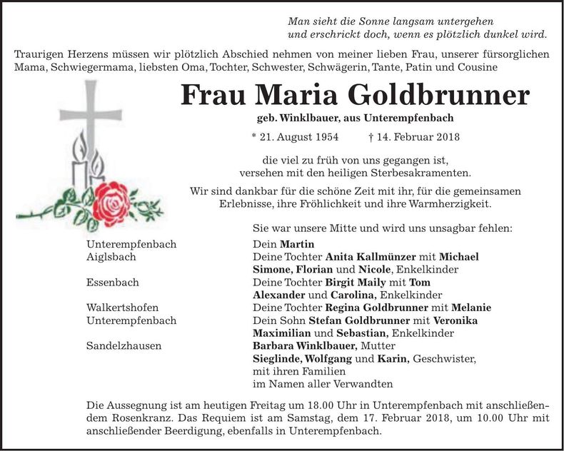 Traueranzeige Maria Goldbrunner