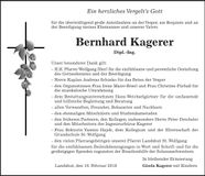 Traueranzeige Bernhard Kagerer