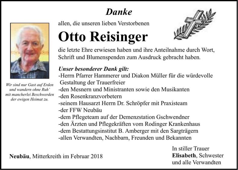 Traueranzeige Otto Reisinger