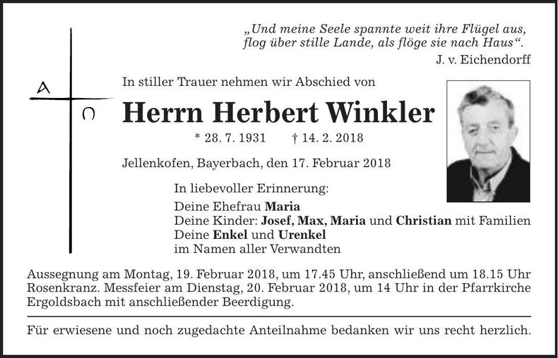 Traueranzeige Herbert Winkler