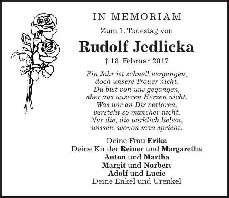 Traueranzeige Rudolf Jedlicka