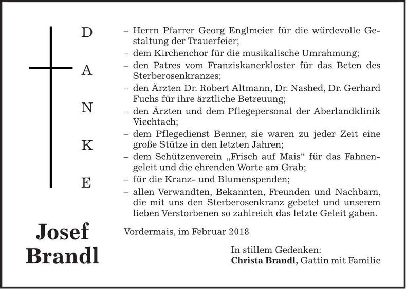 Traueranzeige Josef Brandl