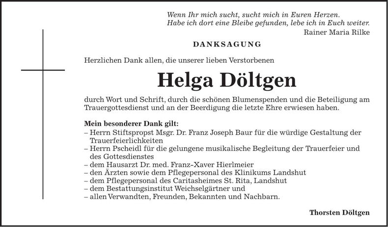 Traueranzeige Helga Döltgen