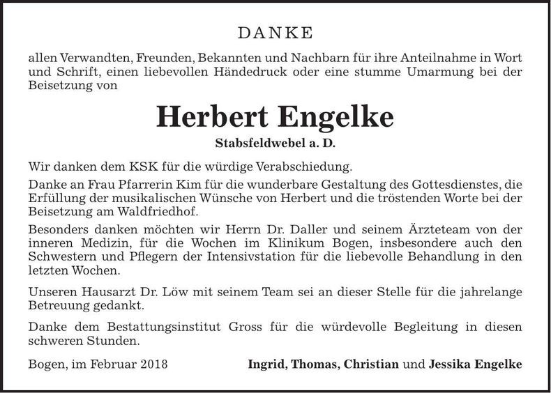 Traueranzeige Herbert Engelke