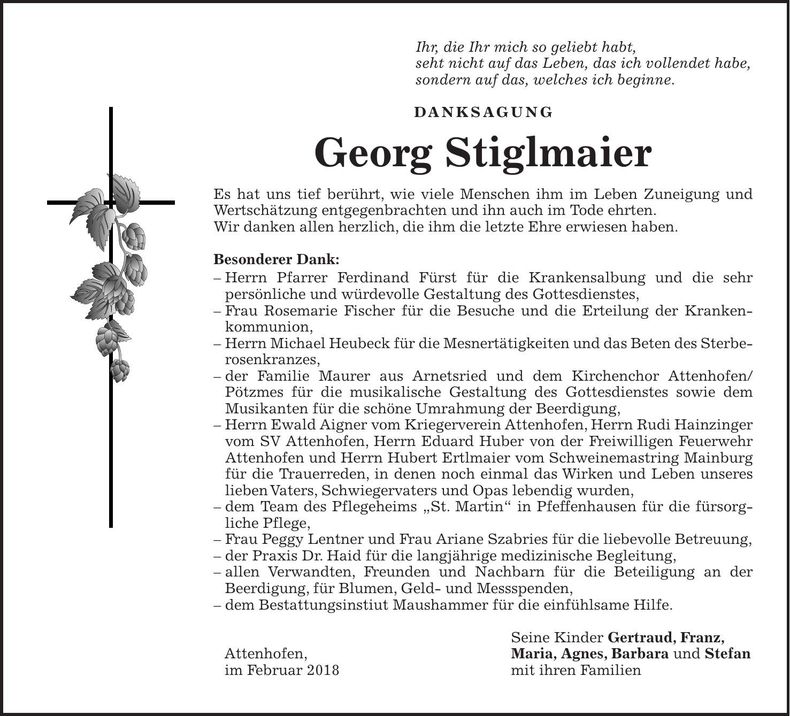 Traueranzeige Georg Stiglmaier