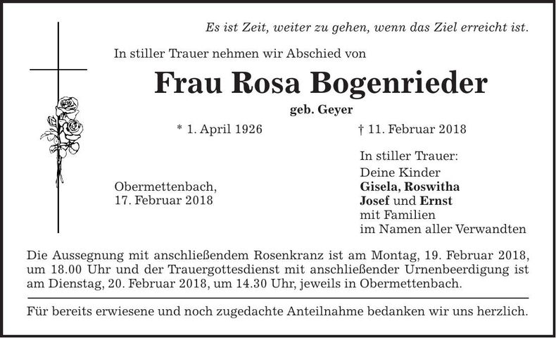 Traueranzeige Rosa Bogenrieder