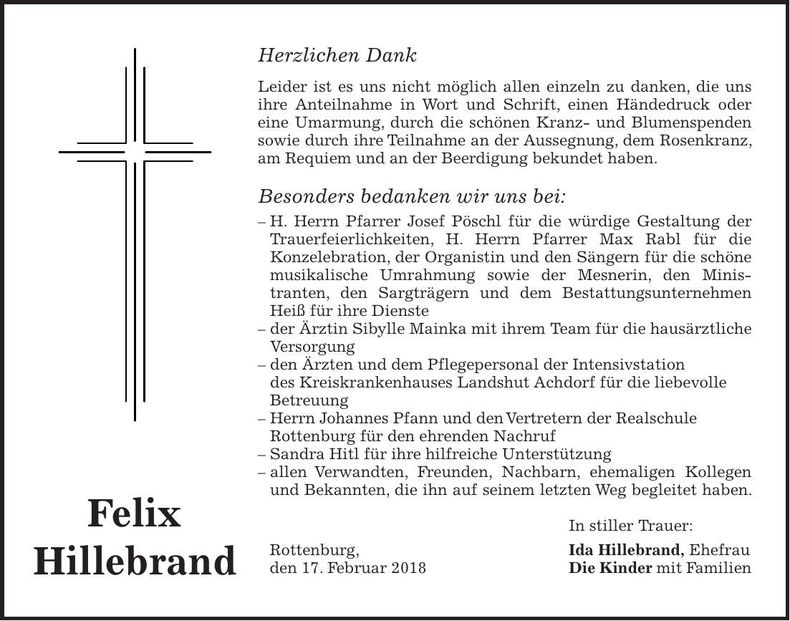 Traueranzeige Felix Hillebrand