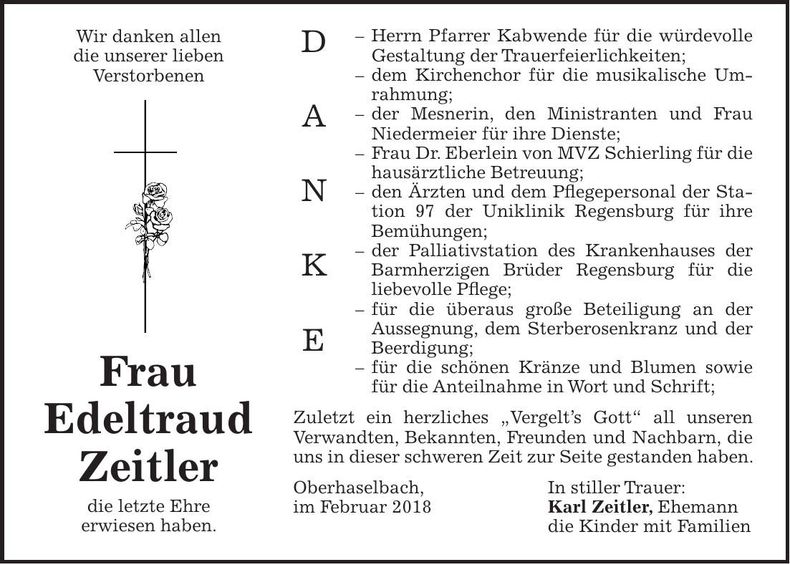 Traueranzeige Edeltraud Zeitler
