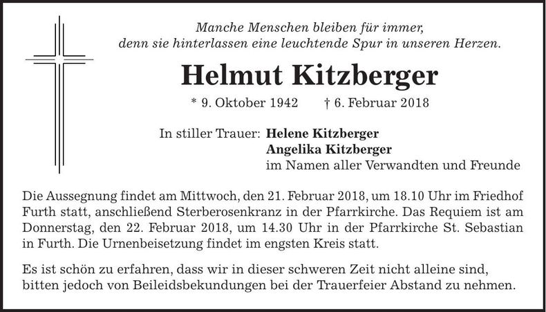 Traueranzeige Helmut Kitzinger
