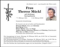 Traueranzeige Therese Mückl