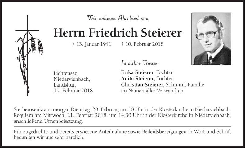 Traueranzeige Friedrich Steierer