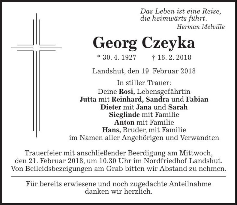 Traueranzeige Georg Czeyka