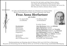 Traueranzeige Anna Herfurtner