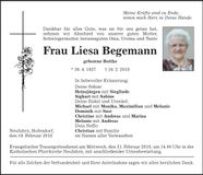 Traueranzeige Liesa Begemann
