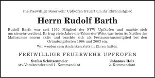 Traueranzeige Rudolf Barth