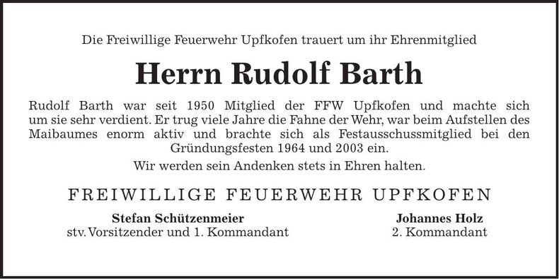Traueranzeige Rudolf Barth