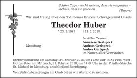 Traueranzeige Theodor Huber