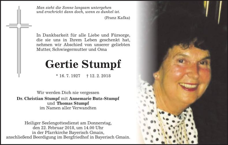 Traueranzeige Gertie Stumpf