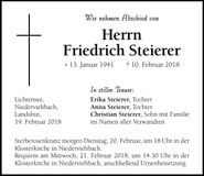 Traueranzeige Friedrich Steierer