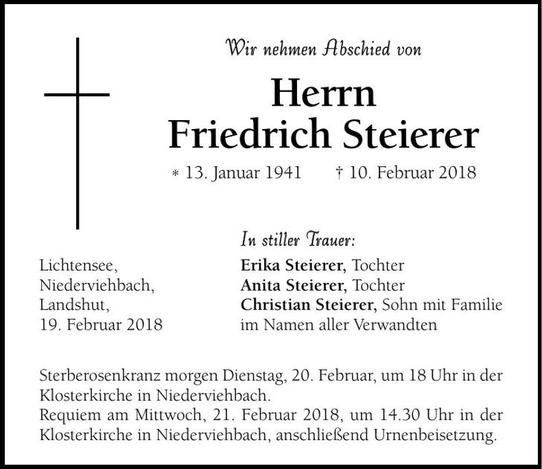 Traueranzeige Friedrich Steierer