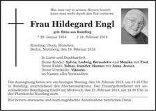 Traueranzeige Hildegard Engl