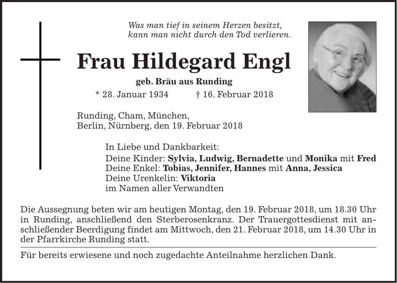Traueranzeige Hildegard Engl