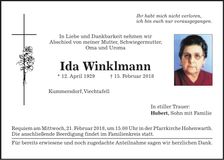 Traueranzeige Ida Winklmann