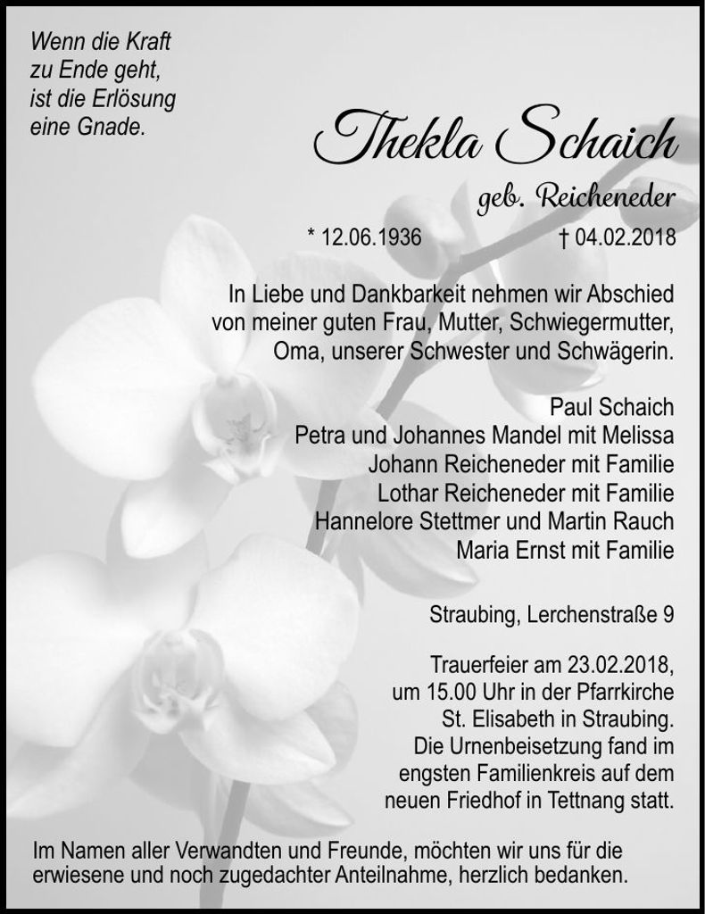 Traueranzeige Thekla Schaich