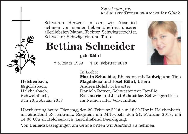 Traueranzeige Bettina Schneider