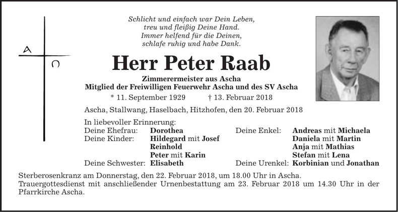 Traueranzeige Peter Raab