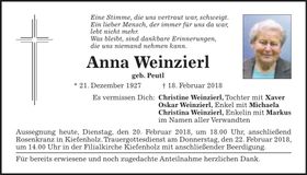 Traueranzeige Anna Weinzierl