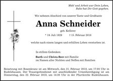 Traueranzeige Anna Schneider