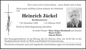 Traueranzeige Heinrich Jäckel