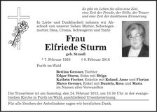 Traueranzeige Elfriede Sturm