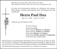 Traueranzeige Paul Dax