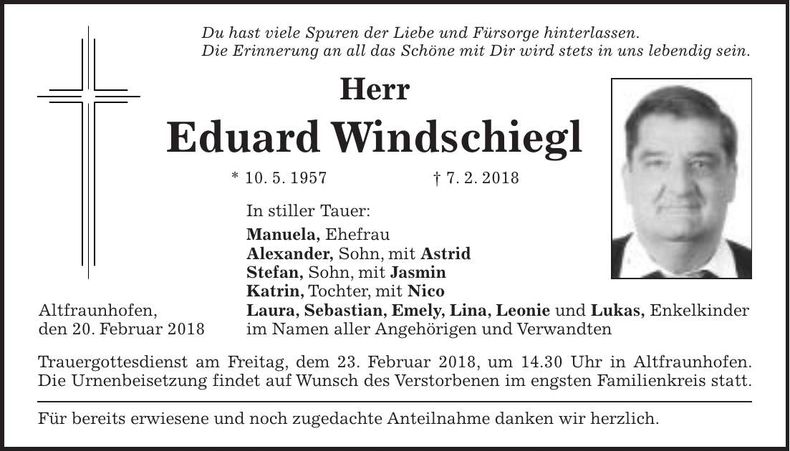 Traueranzeige Eduard Windschiegl