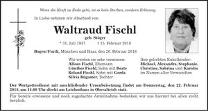 Traueranzeige Waltraud Fischl