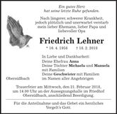 Traueranzeige Friedrich Lehner