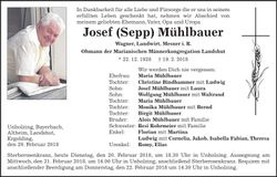 Traueranzeige Josef Mühlbauer
