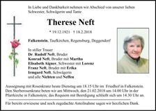 Traueranzeige Therese Neft