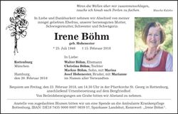 Traueranzeige Irene Böhm