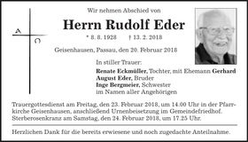 Traueranzeige Rudolf Eder