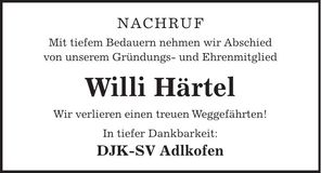 Traueranzeige Willi Härtel