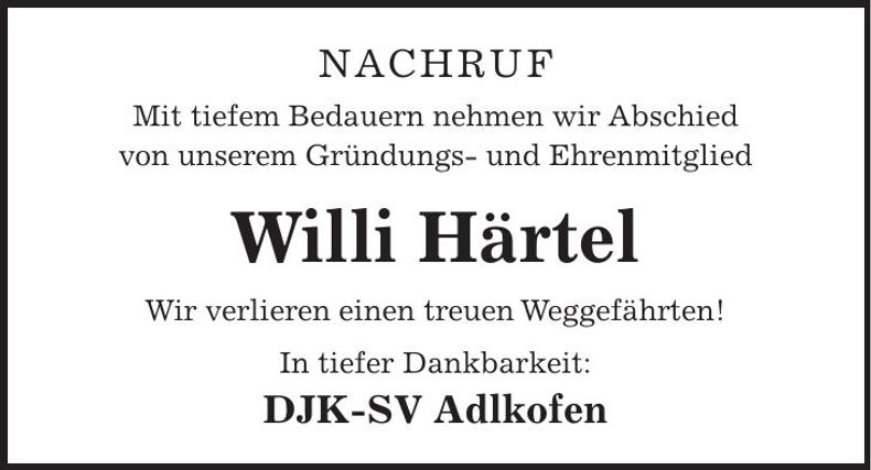 Traueranzeige Willi Härtel