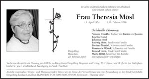 Traueranzeige Therisia Mösl