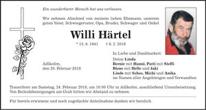 Traueranzeige Willi Härtel