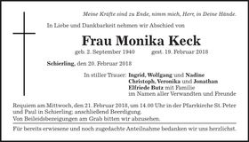 Traueranzeige Monika Keck