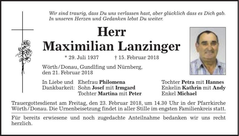 Traueranzeige Maximilian Lanzinger